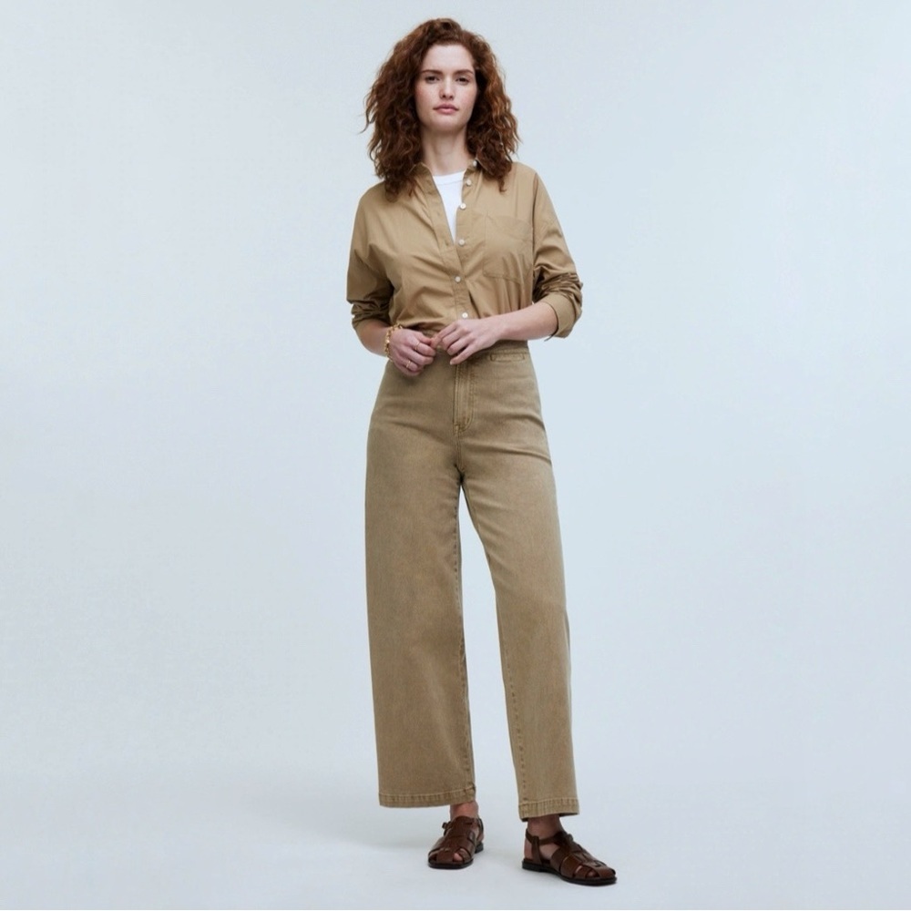 NWT Madewell Petite Curvy Emmett Wide Leg Crop Pant Garment Dyed Drill Khaki 24P - Picture 2 of 16